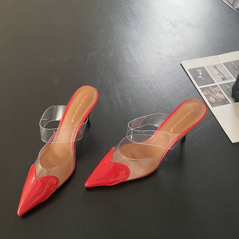 Men Special Work Shoes Ladies New Pointed Shallow Mouth Love Ing PVC High Heel Sandals_vogvips.com
