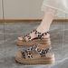 Women's Summer Platform Leopard Print Sandals With Soft Leather Upper, Comfortable And Casual Open-toe Slippers_vogvips.com