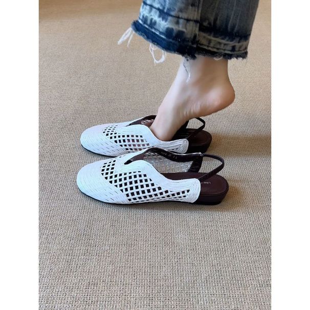 French Retro Design Woven Hollow-out Holiday-style Wedge Heel Slip-on Fashion Versatile Comfortable Open-toe Sandals_vogvips.com