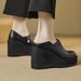 Brown Thick-Soled Loafers Women, 9Cm High Heels, Platform Petite Individuals, Comfortable For The Feet, Wedge Heel,_vogvips.com