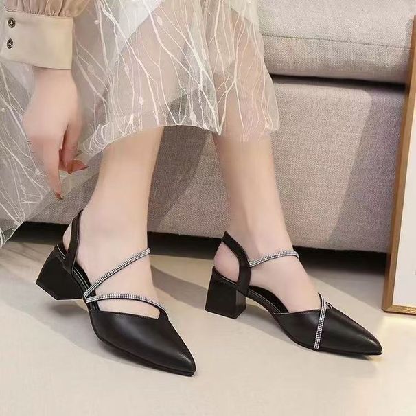 Fashion Sandals For Women Fairy Style 2025 New Summer Closed Toe Chunky Heel Rhinestone High Heels Matching Skirt_vogvips.com