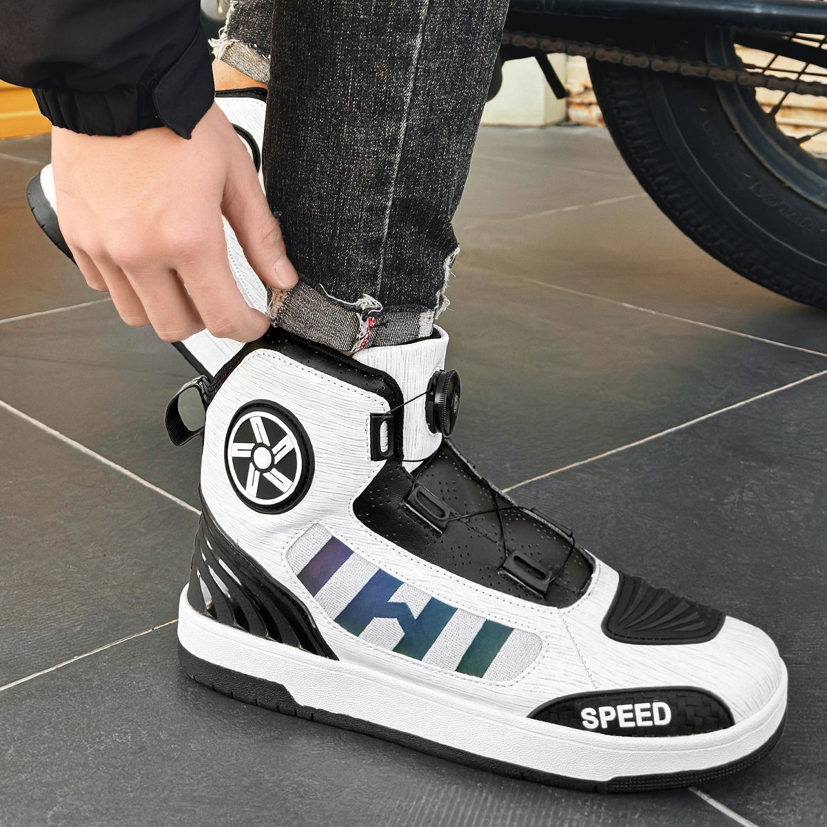Men's Motorcycle Riding Shoes, Motorbike Boots, Anti-Slip High-Top Durable Comfort Boots, Suitable For Winter Outdoor Riding And Camping Activities_vogvips.com