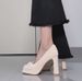 French Waterproof Platform Peplum High Heel Shoes, Extra-high Thick Heel Women's Shoes, 9CM Square Toe Elegant Shallow-toe Single Shoes_vogvips.com