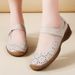 Retro Perforated Cowhide Upper Sandals With Velcro Fastening, 2.5 Cm Low Heel, Versatile And Breathable, Suitable For Casual Wear, Women's Shoes._vogvips.com