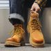 European Warm Series Martin Genuine Leather Men's Autumn Winter British Style Work High-End Trendy Thick-Soled Yellow Boots_vogvips.com