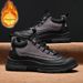 Men's Winter Outdoor Waterproof Anti-slip Snow Leather-fur Integrated Work Boots, Martin Boots With Plush Lining,_vogvips.com