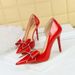 Elegant Women's High Heel Dress Shoes With Side Cut-Out, Rhinestone Bow & Pointed Toe For Evening Parties Rhinestone Bowknot High Heels_vogvips.com