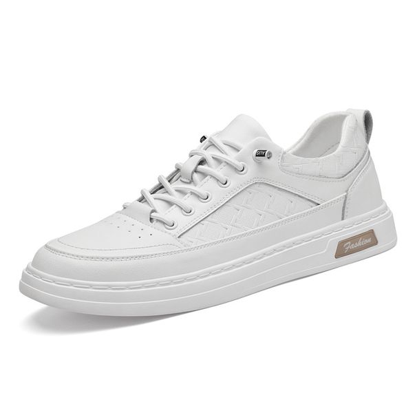 Men's Shoes Embossed Plaid Lace-free White Shoes Soft-soled Sports Shoes Casual Board Shoes Men_vogvips.com