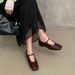 Cameido French Mary Jane Ballet Flats Simple Square Toe Single Buckle Women Shoes Spring_vogvips.com
