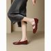 Spring And Autumn Red Single Square-Toed, One-Strap Flat Shoes, Unique Design, Glossy Commuting Women's Shoes_vogvips.com