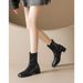 Weiwei Lady 6688-1 Silent Sole Elastic Slim Boots For Women, Autumn Chunky Heel Ankle Boots, Commuting Retro Black Boots_vogvips.com