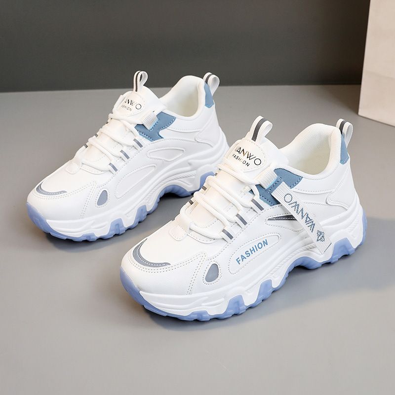 Q7822 New Dad Women 2024 Spring Summer Height Increasing Breathable Thick Sole Mesh White Shoes Versatile For Female_vogvips.com