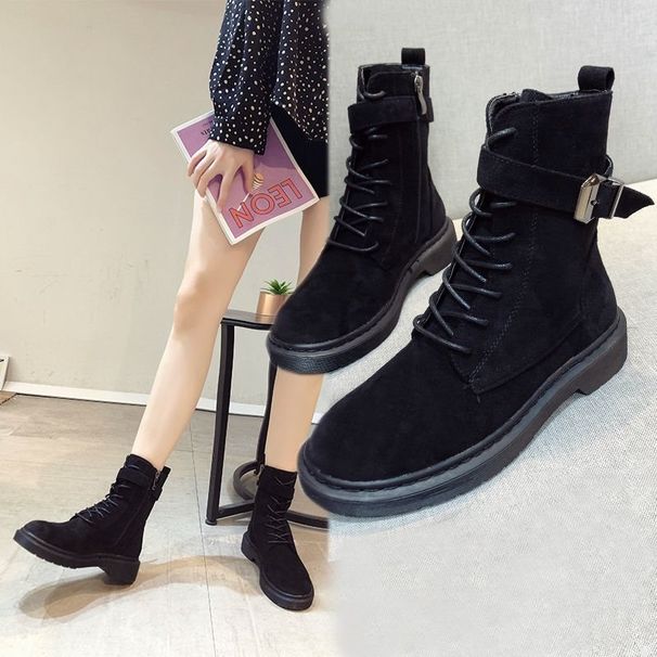 Martin Boots Autumn/Winter New Style Women's Versatile Boots, Thick-heeled Fleece Short Boots_vogvips.com