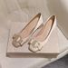 2026 French-style Gentle Skirt, Thick Heel, Shallow Opening Single Shoes, Women's Season, Bow Satin Square Toe High Heels_vogvips.com