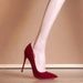 Women's Shoes Red High Heels, Versatile, Slim Fit, Sexy, Suede, Red Sole, Wedding Shoes, Elegant Pointed Toe Single Shoes_vogvips.com