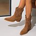 CMY-Western Cowboy Boots Embroidered Short Boots Women's Cowhide Thick Heel Pointed_vogvips.com