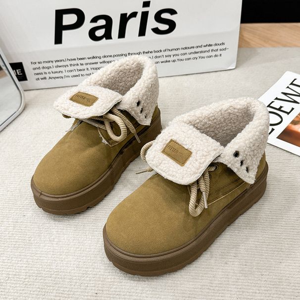 Thick Soled, Height Increasing, And Flanged Martin Boots For Women In Winter , New Style With Added Fleece,_vogvips.com