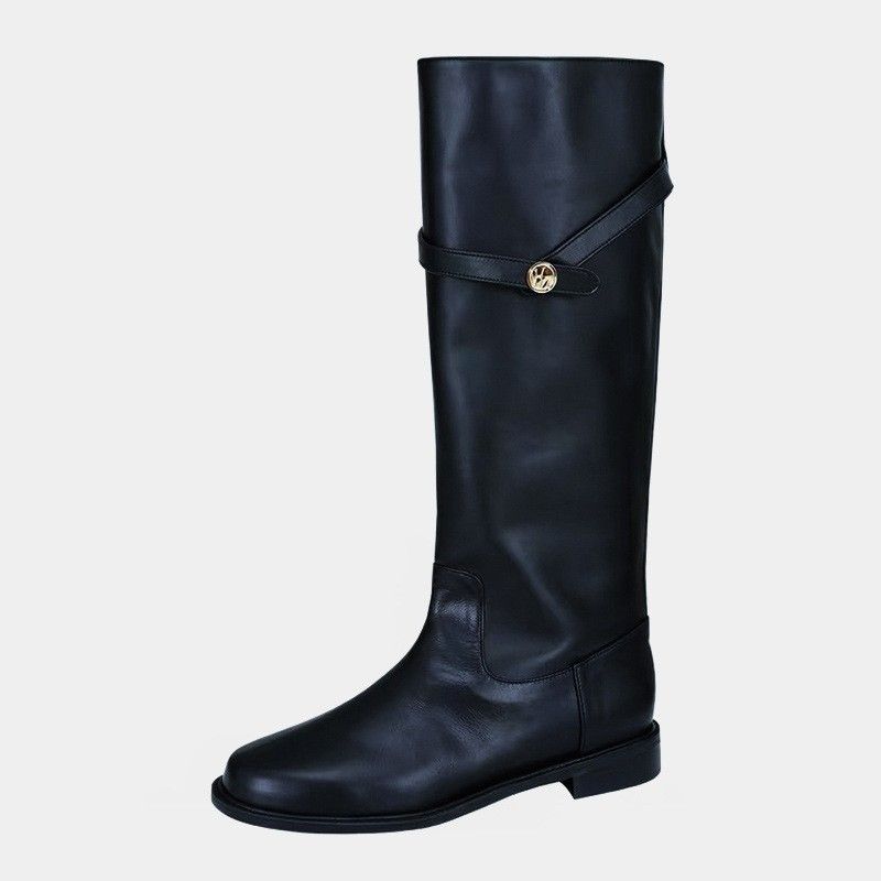 Women's Shoes Boots Small Gold Buckle Long Boots Women's Korean Version Of High Top Knight Boots Not Above The Knee Straight Niche Fashion Boots_vogvips.com