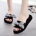Flash Jiao's New One-word Drag Handmade Bow 3cm Non-slip Seaside Vacation Travel Fashion Women's Beach Shoes_vogvips.com