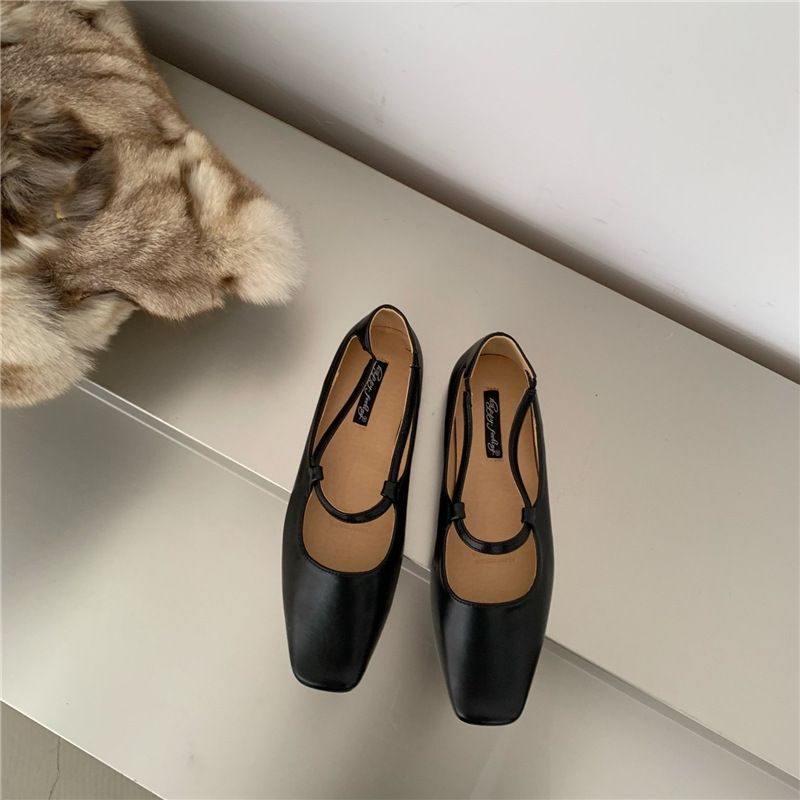 French-style Shallow Flat For Women, Niche Design, 2023 New French Retro Square-toed Soft Leather Mary Jane Shoes_vogvips.com