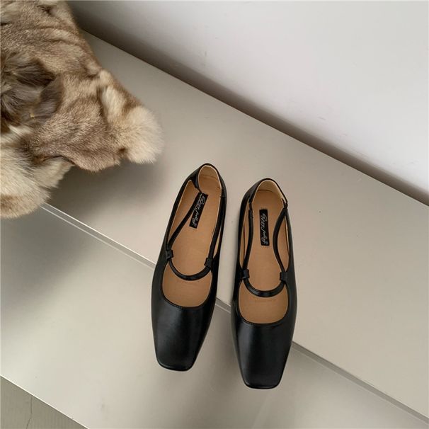 French-style Shallow Flat For Women, Niche Design, 2023 New French Retro Square-toed Soft Leather Mary Jane Shoes_vogvips.com