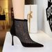 7922-3 Women's High-Heel Ankle Suede And With Rhinestones, Back Zipper, Fashion Mesh Boots, Thin Heel, Pointed Toe_vogvips.com