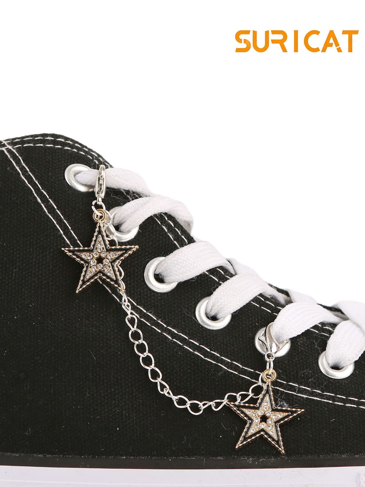 Grunge Single-pack Punk-style Unique Five-pointed Star Pendant Shoe Chain, Suitable For Casual Shoes, Sneakers, Canvas Shoes, Boots, DIY Shoe Decoration, Detachable And Reusable, Boot Ornament._vogvips.com