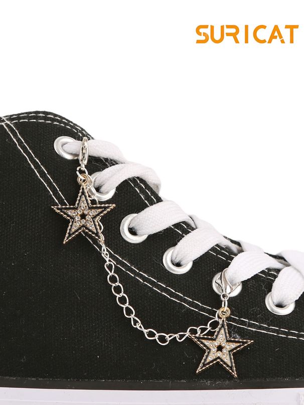 Grunge Single-pack Punk-style Unique Five-pointed Star Pendant Shoe Chain, Suitable For Casual Shoes, Sneakers, Canvas Shoes, Boots, DIY Shoe Decoration, Detachable And Reusable, Boot Ornament._vogvips.com