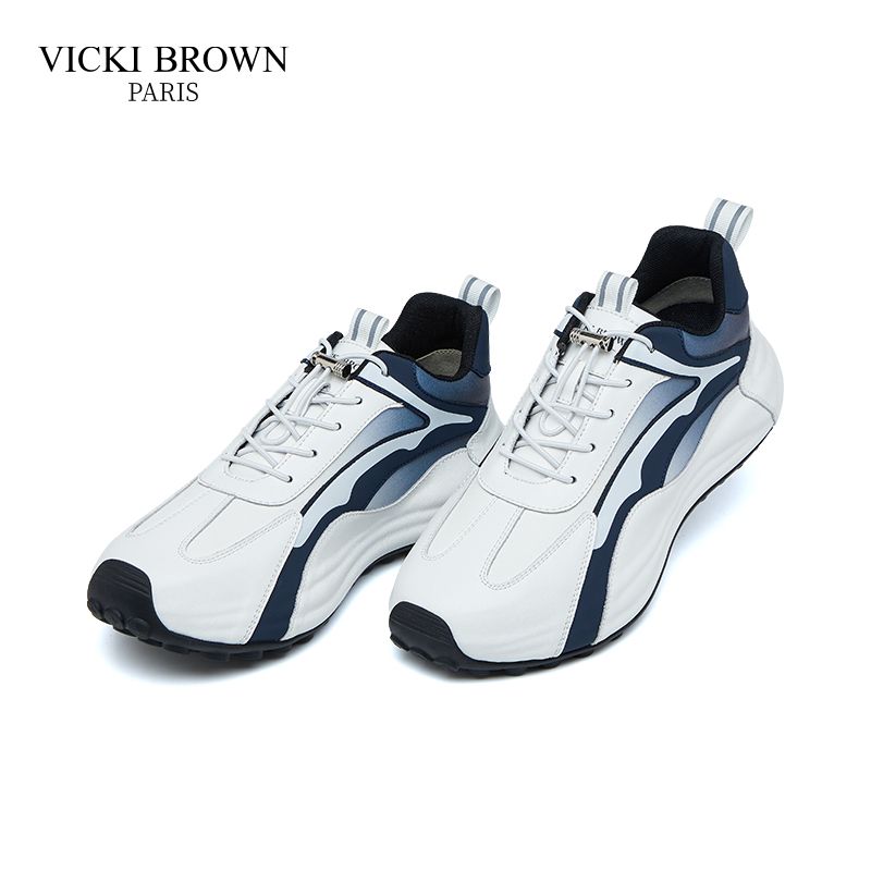 VICKI BROWN Men's Brown Color Block Leather Sneakers, Comfort Cushioned Non Slip Outdoor Casual Walking Shoes_vogvips.com