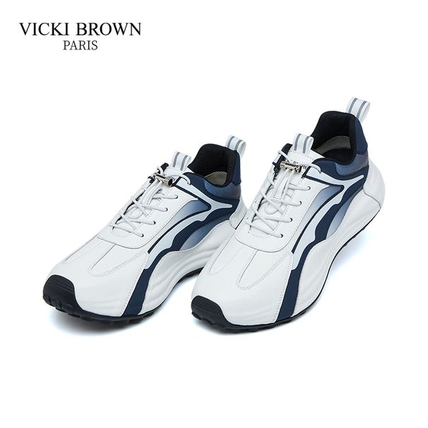 VICKI BROWN Men's Brown Color Block Leather Sneakers, Comfort Cushioned Non Slip Outdoor Casual Walking Shoes_vogvips.com