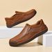 Hollow-Out Handmade Stitching Men's Shoes Outdoor Casual Shoes Slip-On Flat Leather Shoes Low Top Large Size Loafers_vogvips.com
