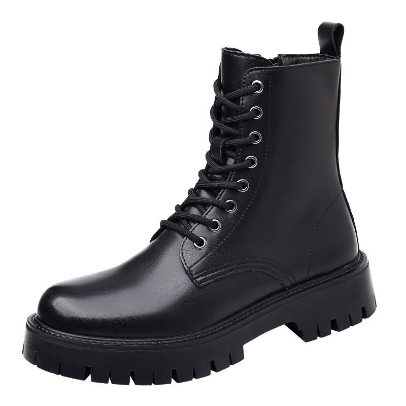 British Style Black Martin Boots Men Ins Cool Side Zipper Workwear Motorcycle Boots European And American Thick Bottom High Top Shoes 96118 R_vogvips.com