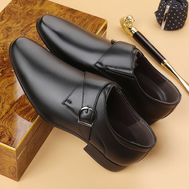 Aofu 3756 New Pointed Business Leather For Men With European Style Metal Buckle Men's Shoes_vogvips.com