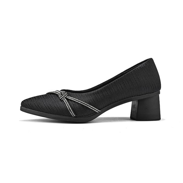 Fashion Classic Black Rhinestone Cross-decorated Chunky Heel Women's Shoes Made Of Lycra Fabric With Pointed Toe And Medium Heel_vogvips.com