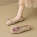 Square Head Single Shoes Female Flat Bottom Shallow Mouth Word With Flowers French Fairy Style Grandma Shoes Female_vogvips.com