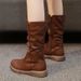 Winter Pleated mid Calf Boots for Women Retro Style plus Size Side Zipper Slim Fit Casual Booties_vogvips.com