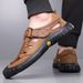 Summer Men's Breathable Cool Leather Shoes With Soft Soles Perforated Design, Casual Large-size Sandals For Middle-aged_vogvips.com