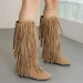 Womens Fringe Winter Western Round Toe Flats Suede Solid Cool Internal Elevation Boots Dressy Daily Shoes 240911_vogvips.com