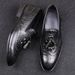 Euro Step Autumn Brogue Pointed Toe Small Carved Tassel Boat Men's Formal Business Leather Shoes_vogvips.com