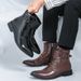 New Fashion Brown Retro Chelsea Boots Men's Pointed Toe Suit Martin Boots British Crocodile Pattern Business Men's Boots Leather Short Boots_vogvips.com