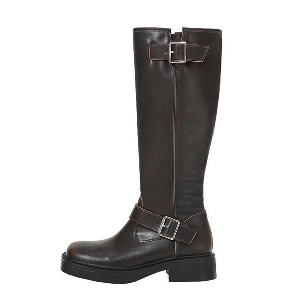 Retro Maillard Women's Slip-On Boots Autumn/Winter Round Toe Distressed Color Over-The-Knee Rider New Style_vogvips.com