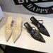 French Mesh Lace Pointed Head Thin Heel Baotou Rhinestone Slippers Outer Wear Hollow Word With Half Drag_vogvips.com