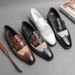 Euro Step Casual Leather For Men Slip-On Brogue Floral Shoes Korean Style Pointed Tassel Men's Loafers Trendy_vogvips.com