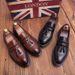 New Fashion Men's Brown Business Casual Loafer Shoes Daily Office Black Buckle Monk Men's Shoes One Foot Cover Banquet Dress Wedding Leather Shoes_vogvips.com