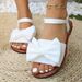 2026 Summer New Fairy Style White Bowknot Sandals Women, Soft Sole Flat Strap Roman Shoes, Versatile For Outdoor Wear_vogvips.com