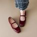Mary Jane Single Shoes Women's Flat Shoes Temperament Red With Skirt Evening Shoes_vogvips.com
