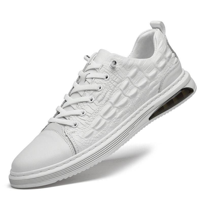 Embossed Crocodile Pattern Men's Shoes Men's White Board Shoes Men's Casual Leather Shoes_vogvips.com