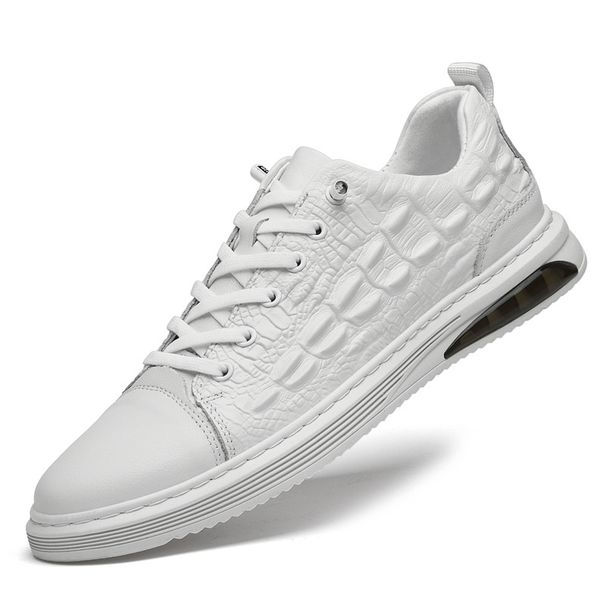Embossed Crocodile Pattern Men's Shoes Men's White Board Shoes Men's Casual Leather Shoes_vogvips.com