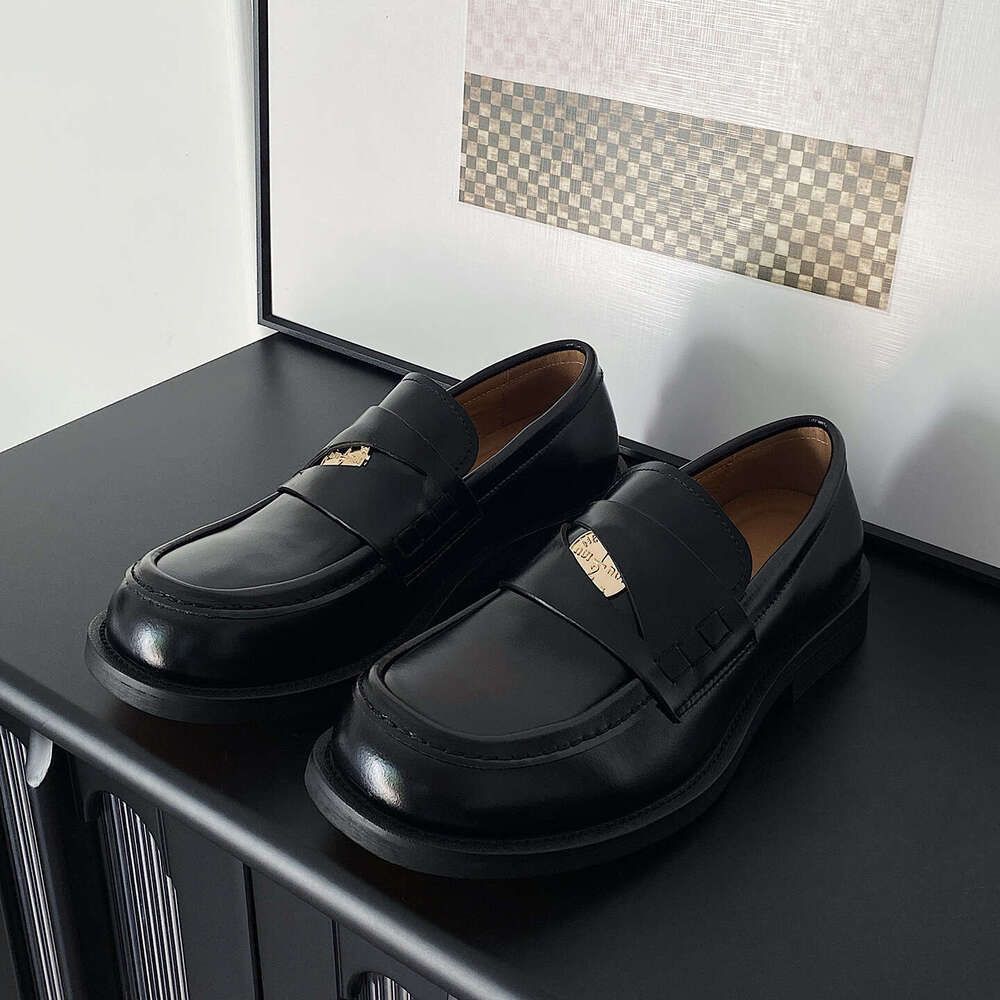 Genuine Slip On Loafers For Men Retro Round Toe Derby Leather Shoes With Height Increase_vogvips.com
