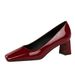 6291 Korean Style Fashionable Square Toe Women's Shoes With Shallow Mouth Patent Leather Thick Heel Mid Heel, Versatile_vogvips.com